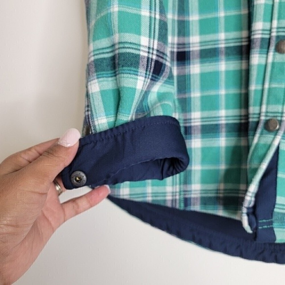 3 X 25 ORVIS women's flannel plaid shirt jacket blue teal size midium shacket - Picture 2 of 13